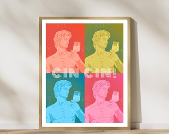 Michelangelo's David Wine Print, Statue of David Art, Wine Lovers Art Print, Cin  Cin Art, David Art