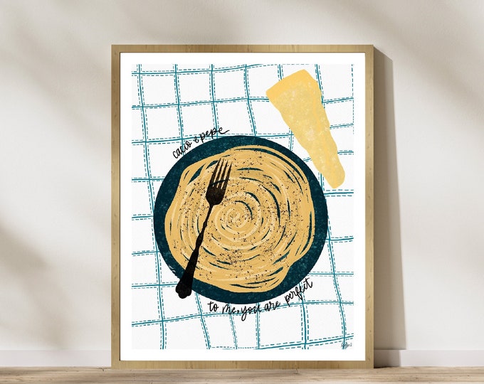 Cacio e Pepe Love Art Print, Italian Pasta Art, Italian Pasta Wall Decor