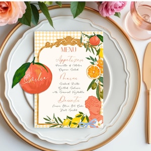 Hand-drawn Italian Dolce Vita Printable Wedding Menu Template Bundle with Coordinating Placecards