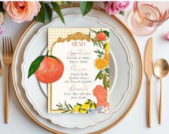 Hand-drawn Italian Dolce Vita Printable Wedding Menu Template Bundle with Coordinating Placecards