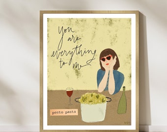 Pesto Pasta Art Print, Italian Food Art, Pesto Pasta Lovers, Kitchen Art, Wall Art, Food Art