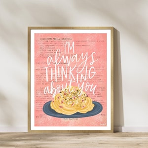Carbonara Art Print, Pasta Carbonara, Italiaanse pastakunst, keukenkunst, kunst aan de muur, Italiaans eten