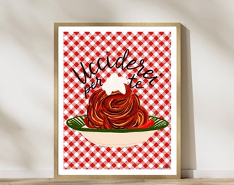 Spaghetti All'Assassina Art Print/ Assassin's Spaghetti/ Italy Pasta Art/ Pasta Lover Art Print/ Puglia Art