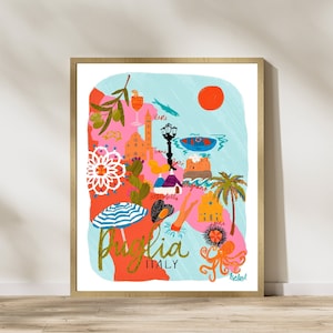 Apulien Italien Karte, Apulien Reisekunst, Italien Reisekunst, Italien Karte, Karte von Italien Wandkunst, Apulien