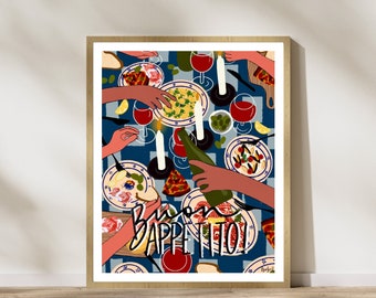 Buon Appetito Italian Dinner Party Print, Apulian Dinner, Puglia Italy Art, Italian Food Art
