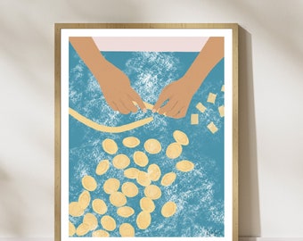 Pasta Fatto a Mano Art Print, Pugliese Orecchiette, Handmade Pasta, Kitchen Print, Italian Food, Pasta Art