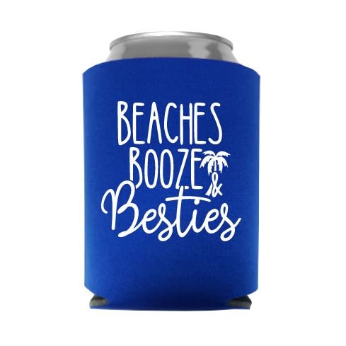 Family Beach Vacation Insulated can bottle coolers - Individually  Personalized - Sun Sand and a Drink in my Hand - Red and Blue Starfish