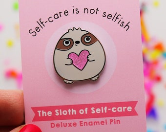 Sloth enamel pin sloth, self love gift, self love pin, self love club, sloth pin badge, sloth gift for her, sloth present, self care gift