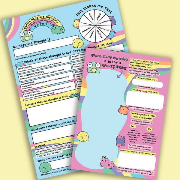 Banish Negative Thoughts Worksheets, Set of two notepads, CBT therapy, CBT worksheets, CBT bundle, for teenagers