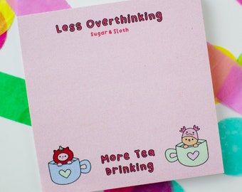 Cat Sticky Notes, Less Overthinking, More Tea Drinking Sticky Notes, stationery, funny gift for her, stationary set, Cat Stationery