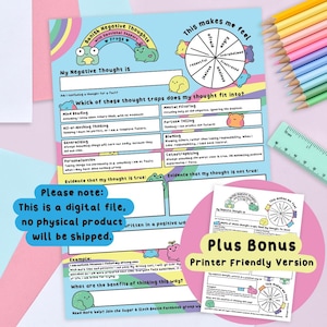 Digital Download PDF: Banish Negative Thoughts with Emotional Support Frogs, Worksheet Download, CBT Worksheet, Negative Thoughts CBT