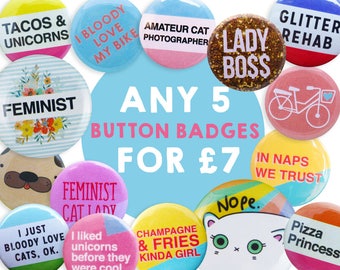 Badge set, button pins, button badges 25mm, 32mm, Pin badge set
