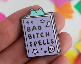 Bad B*tch Spell Book halloween enamel pin, halloween pin badge, witch enamel pin, witch pin badge, spooky enamel pin, goth enamel pin, frog