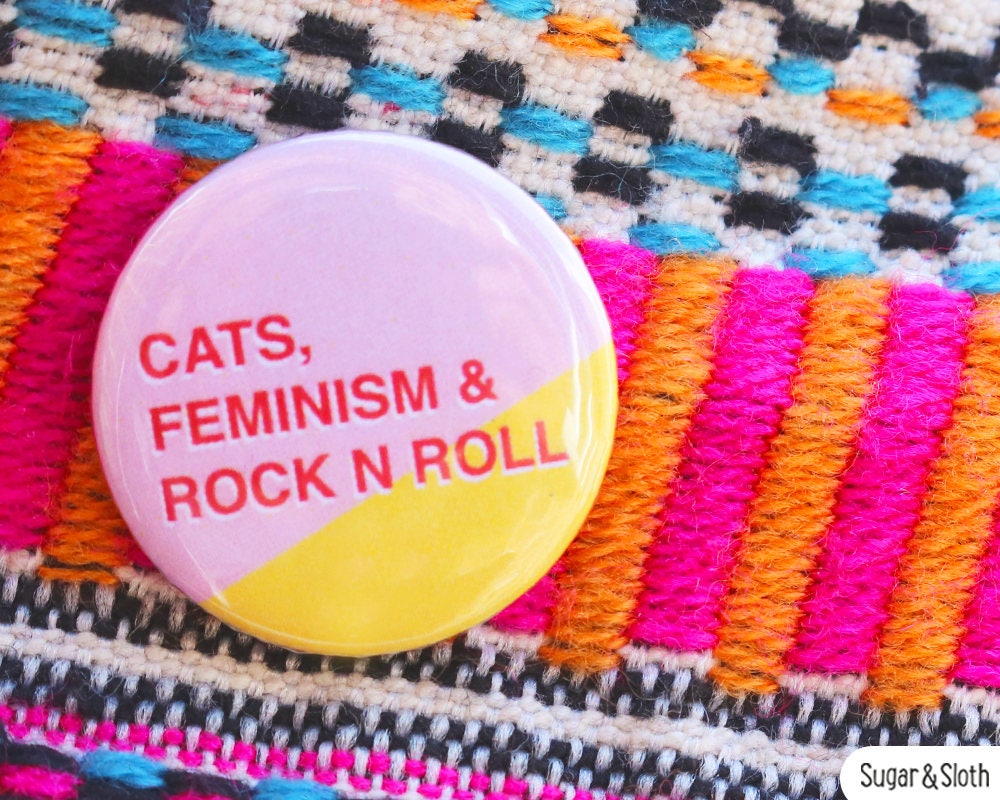Cat badge Rock n roll pins feminist pin badge Feminist Cat badge Rock n roll pins feminist pin badge Feminist