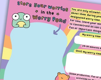 Cute Frog Worry Pad A5 Notepad, cbt therapy, cbt worksheets, cbt for kids, cbt tools, stress worksheet, negative thought worksheet, worry