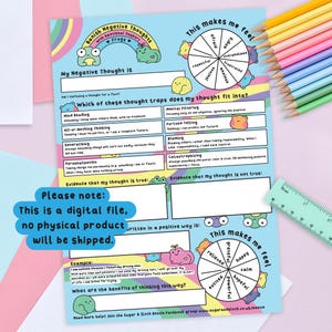 Digital Download PDF: Banish Negative Thoughts with Emotional Support Frogs, Worksheet Download, CBT Worksheet, Negative Thoughts CBT