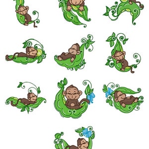 Sweet Pea Baby Monkey Embroidery Design Zip File Download