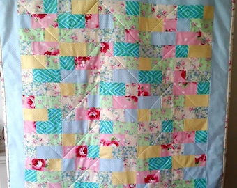 Handmade Patchwork Quilt, Floral Lap Quilt