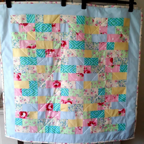 Handmade Patchwork Quilt, Floral Lap Quilt