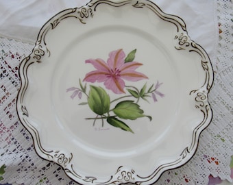 Antique Coalport Plate with Hand Painted Clematis, Artist Signed English Ceramics c1920