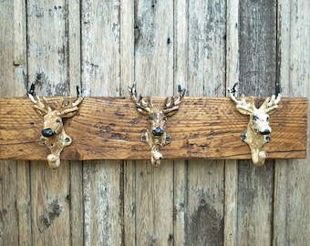 Vintage Stag Coat Rack Hooks Rustic Wood Sustainable Home Wall Decor | Made To Order | Any Length | Xmas Dad Men's Gift