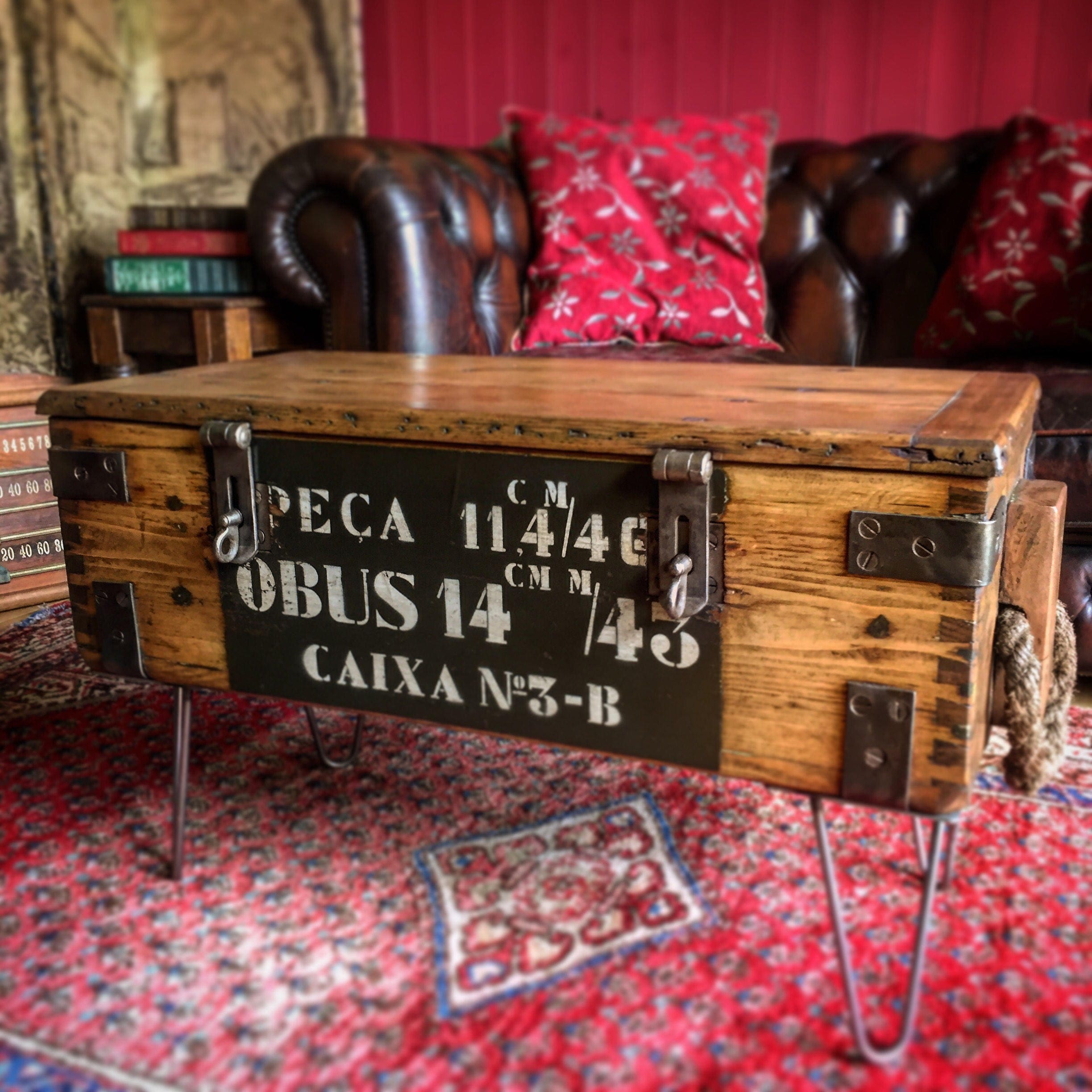 Industrial Coffee Table Vintage Military Chest Reclaimed Wood Furniture Rustic Storage Trunk Tv Stand