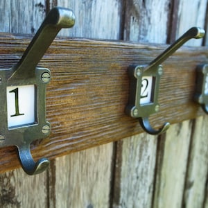 Vintage School Cloakroom Numbered Coat Hooks Coat Rack Rustic Wood Sustainable Home Gift Wall Decor Made To Order Any Length image 1