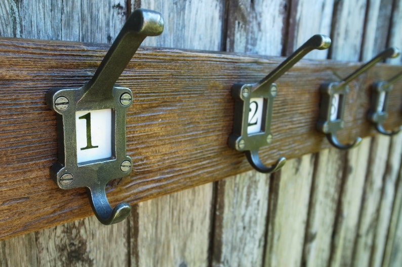 Vintage School Cloakroom Numbered Coat Hooks Coat Rack Rustic Wood Sustainable Home Gift Wall Decor Made To Order Any Length image 1