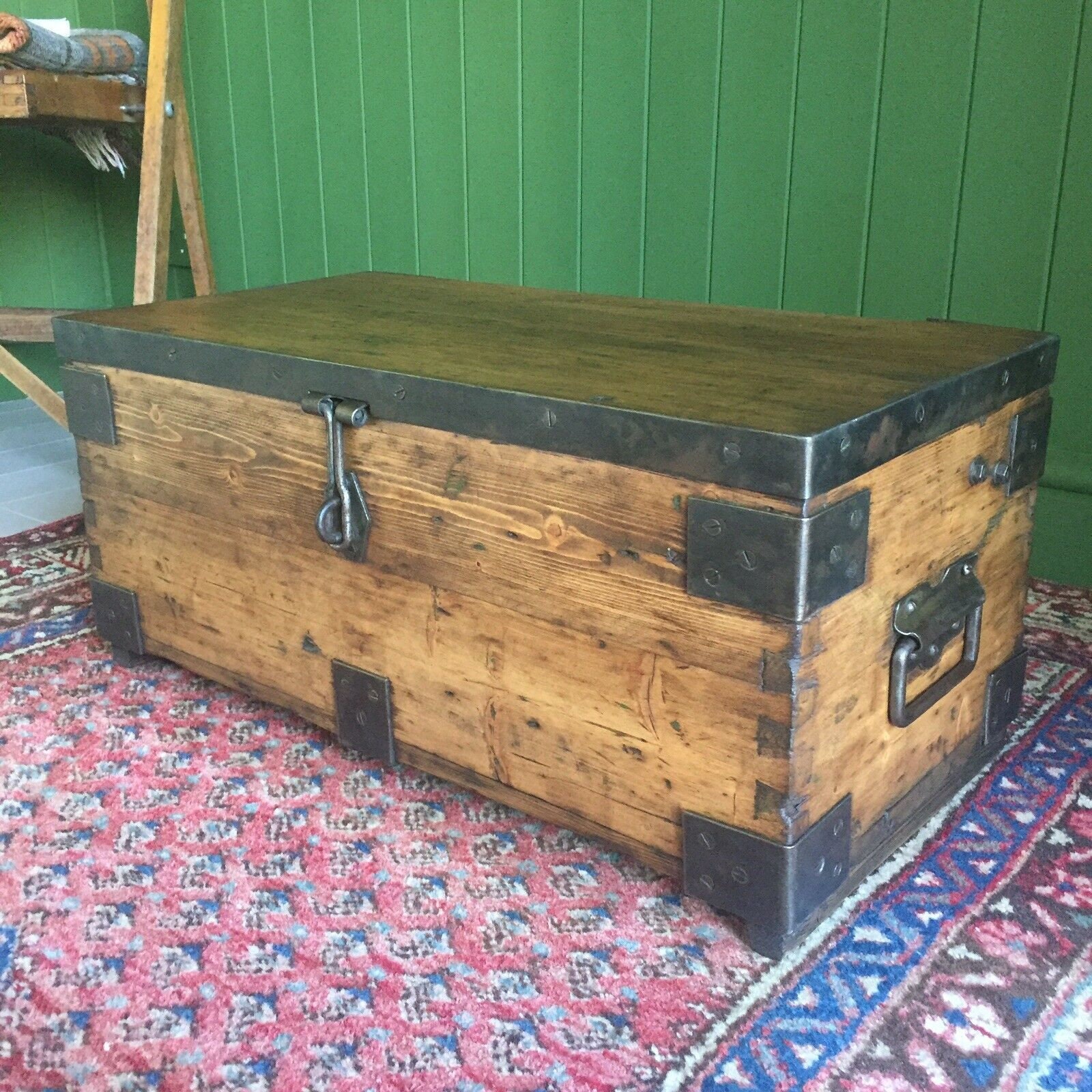 Reclaimed Vintage Military Chest Old Rustic Industrial Pine Trunk