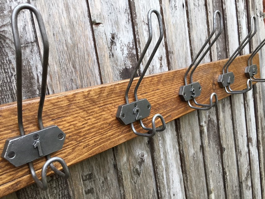 Vintage School Cloakroom Coat Rack Rustic Wood Metal Industrial