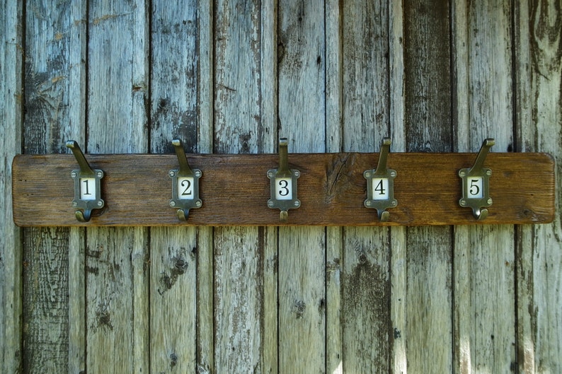 Vintage School Cloakroom Numbered Coat Hooks Coat Rack Rustic Wood Sustainable Home Gift Wall Decor Made To Order Any Length image 3