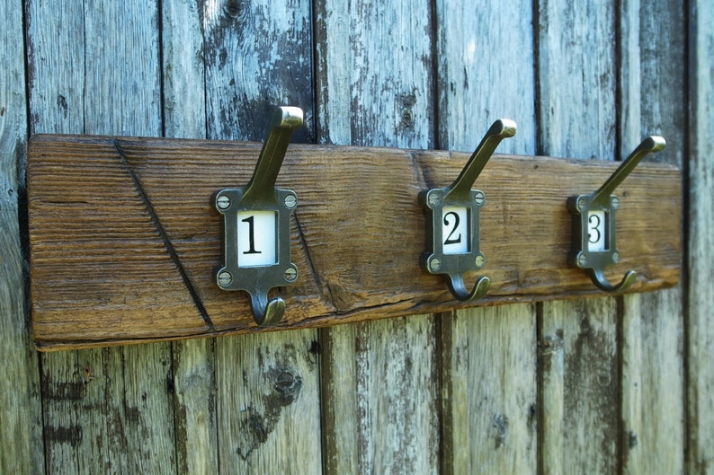 Vintage School Cloakroom Numbered Coat Hooks Coat Rack Rustic Wood Sustainable Home Gift Wall Decor Made To Order Any Length image 4