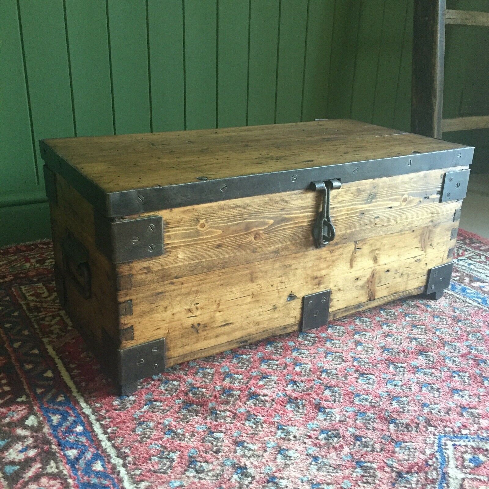 Reclaimed Vintage Military Chest Old Rustic Industrial Pine Trunk