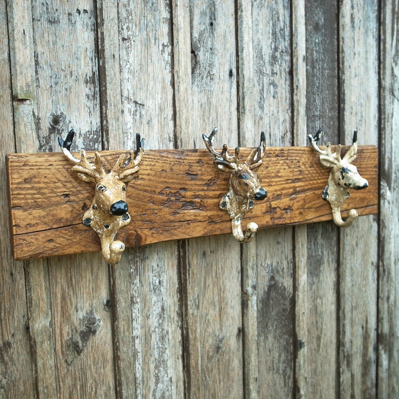 Vintage Stag Coat Rack Hooks Rustic Wood Sustainable Home Wall Decor Made To Order Any Length Xmas Dad Men's Gift image 3