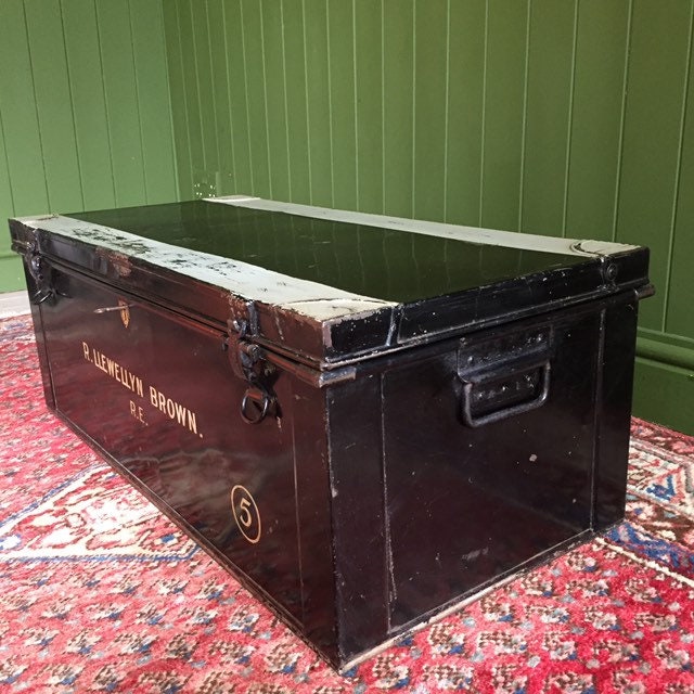 ANTIQUE Military TRUNK WW1 Colonial Campaign CHEST Old Metal