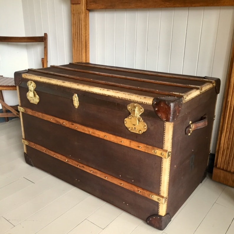 Antique Steamer Trunk Vintage Travel Luggage Trunk Wurzl Etsy