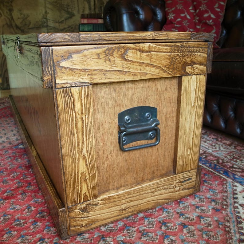 Vintage Industrial Trunk Coffee Table Wooden Storage Chest Etsy