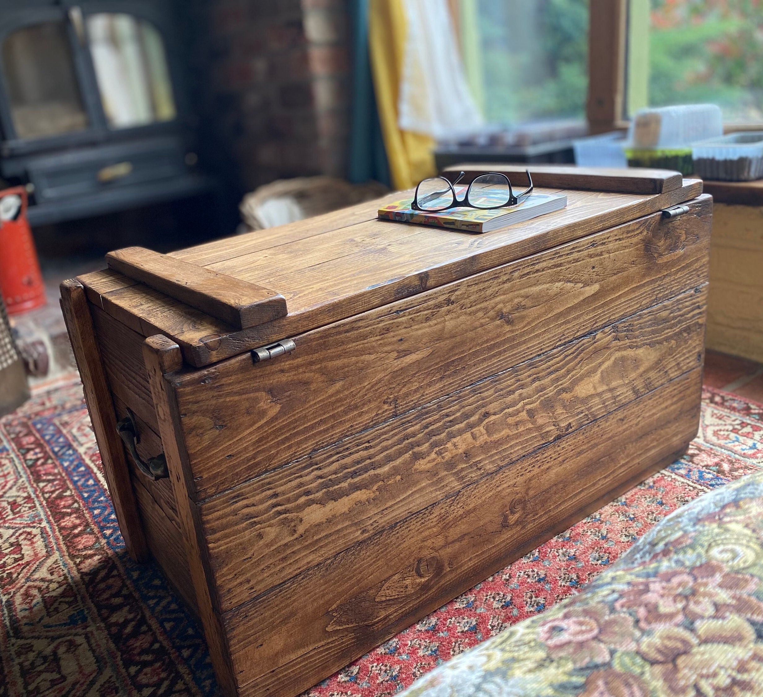 Rustic TRUNK Chest Coffee Table Storage Box Ottoman Reclaimed