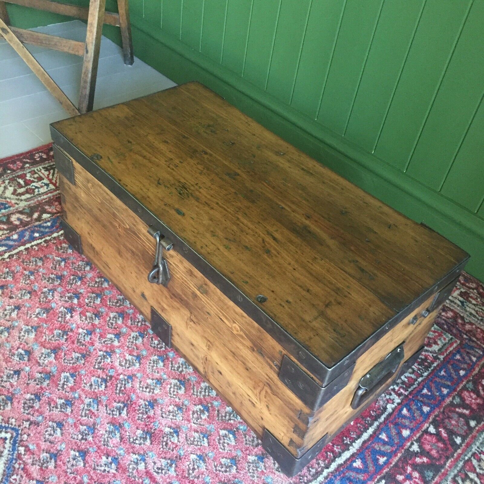 Reclaimed Vintage Military Chest Old Rustic Industrial Pine Trunk