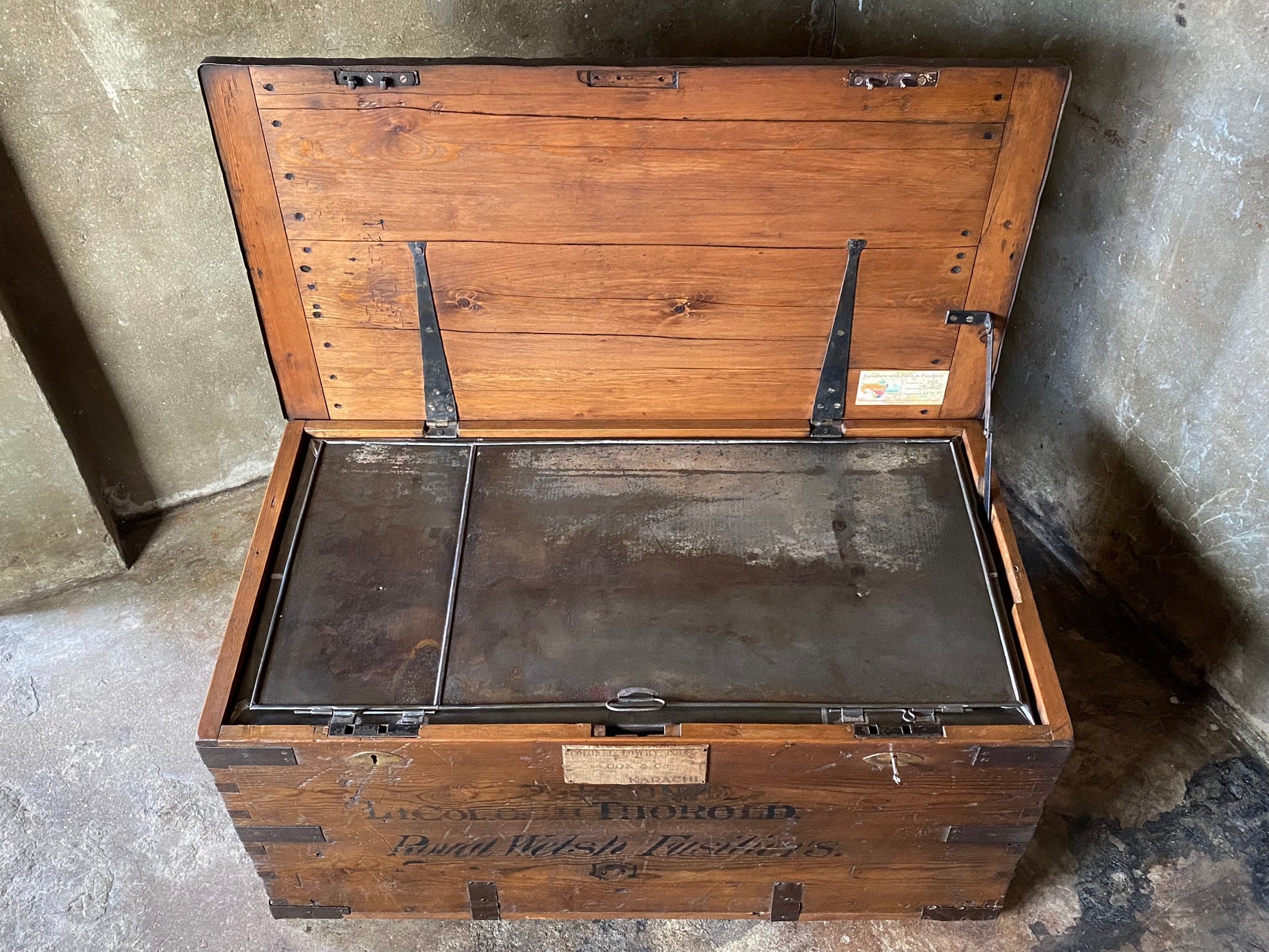 ANTIQUE Military TRUNK WW1 Colonial Campaign CHEST Old