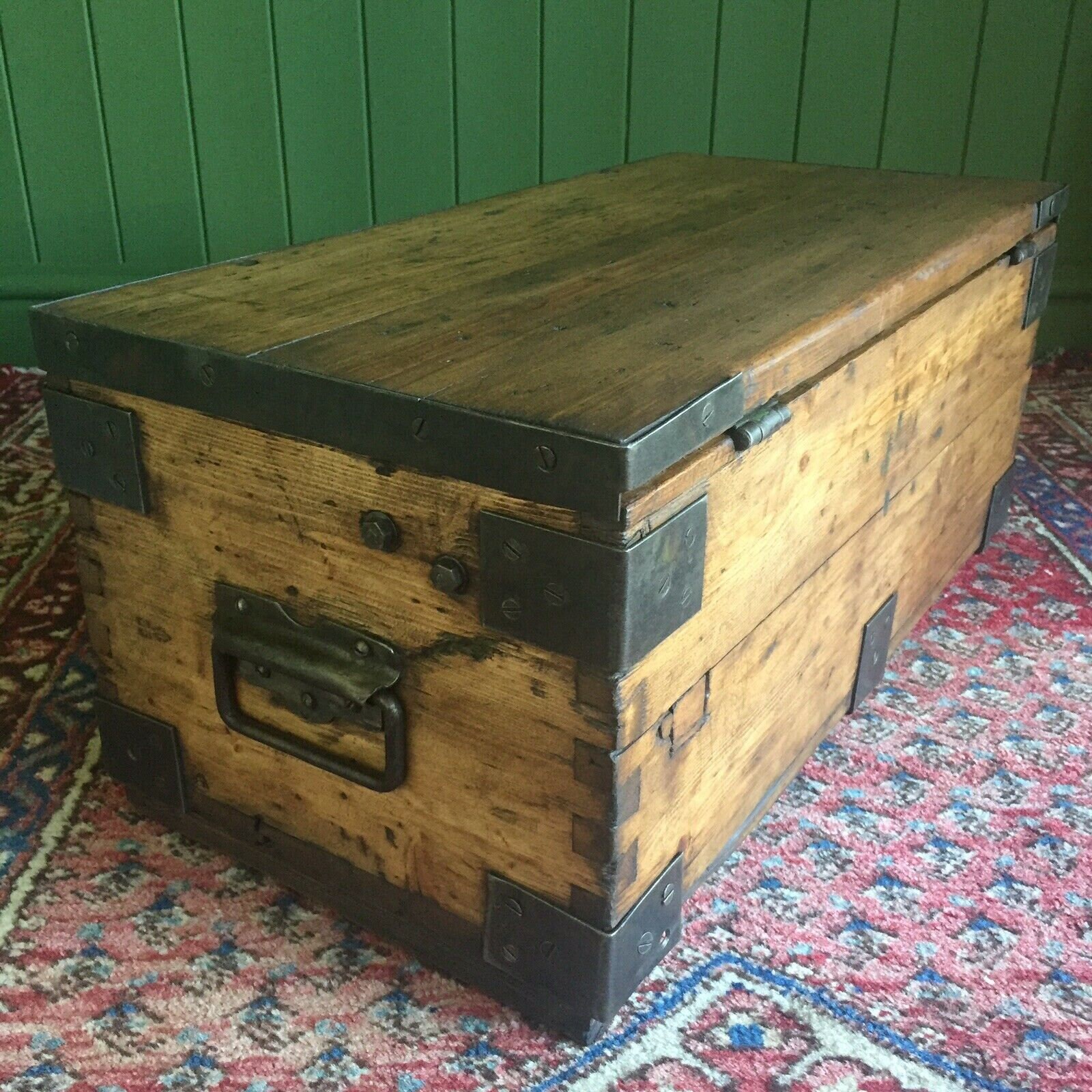 Reclaimed Vintage Military Chest Old Rustic Industrial Pine Trunk