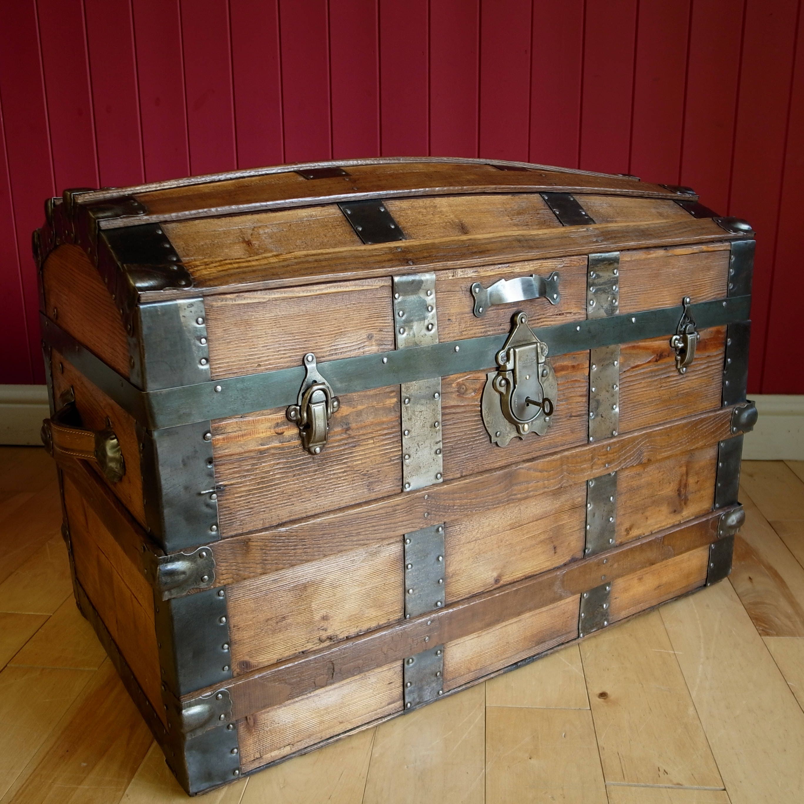 Antique Brass Trunk Lock with Keys chest steamer vintage box old patina  rustic