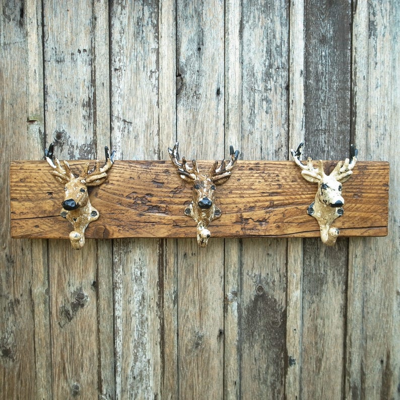 Vintage Stag Coat Rack Hooks Rustic Wood Sustainable Home Wall Decor Made To Order Any Length Xmas Dad Men's Gift image 1