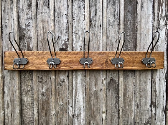 Vintage School Cloakroom Coat Rack Rustic Wood Metal Industrial