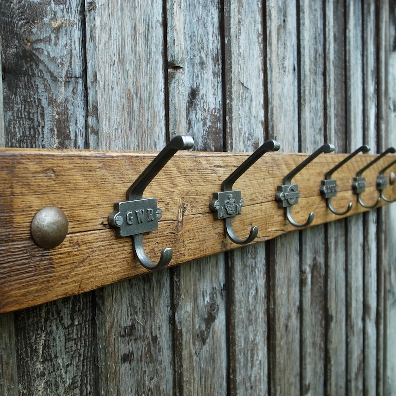 Vintage Industrial Railway Coat Rack Rustic Wooden Cloakroom Etsy