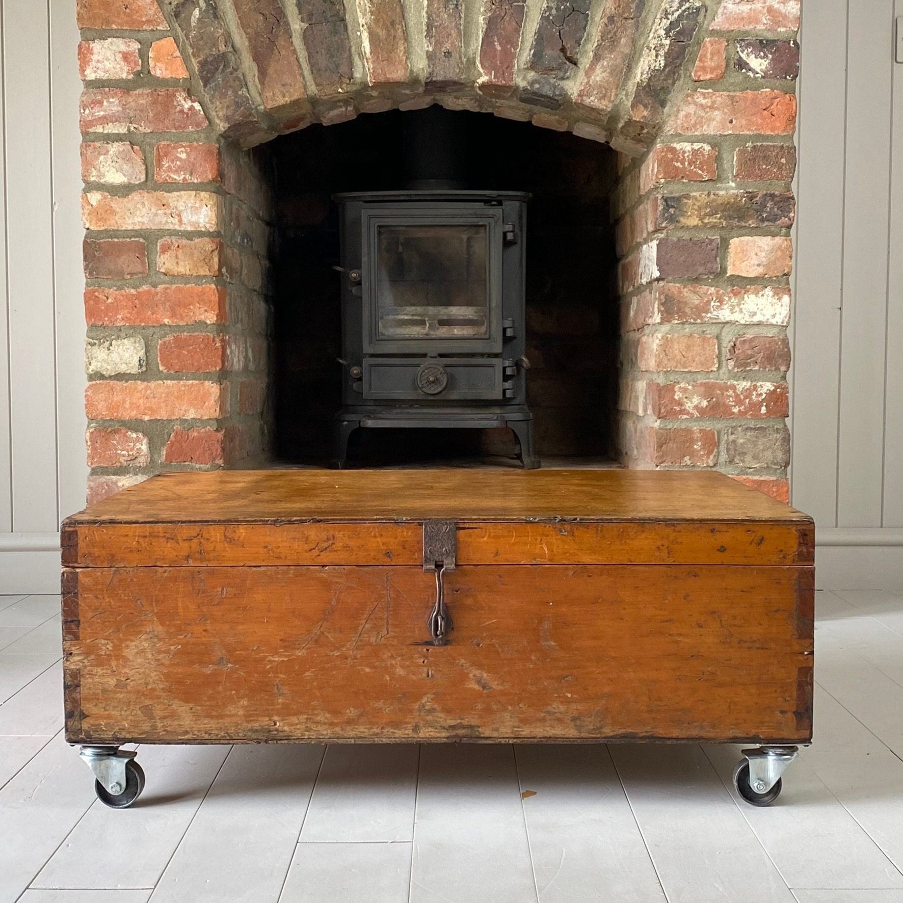 Old Vintage Wooden CHEST Coffee Table Repurposed Mid