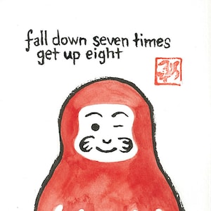 Aquarelle originale et peinture à l'encre Daruma