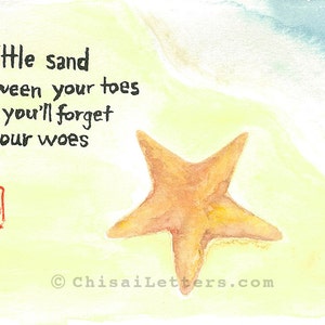 Seestern und Sand Original Aquarell & Tuschemalerei