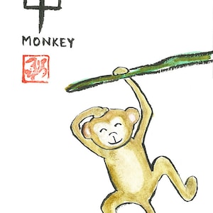 十二支猿オリジナル水彩画と水墨画