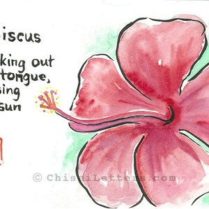 Hibiskuszunge Original Aquarell & Tuschemalerei